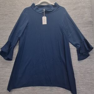 NWT ADOR Women's L Chiffon Modal High Neck Flare Cuff Blouse Witchy Goth Vampire